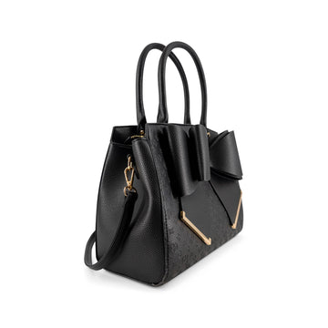 Cross Elegance Large Bow Vegan Leather Satchel Handbag Black