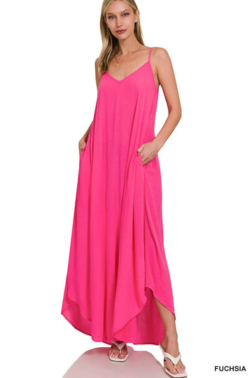 Crinkle Cami Maxi Dress W/ Side Pockets