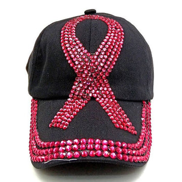 Pink Ribbon Rhinestone Cap