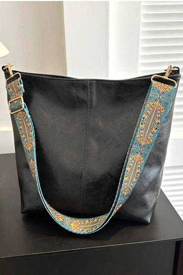 Adjustable Retro Pattern Strap Vegan Leather Crossbody Shoulder