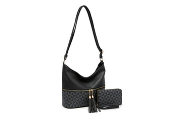 Ladies Vegan Leather Two-One Tassel Handbag with Wallet