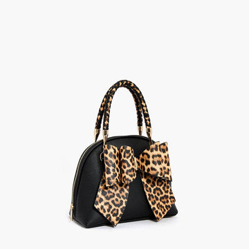 Leopard Top Handle Bow  Vegan Leather Bag