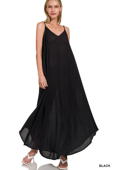 Crinkle Cami Maxi Dress W/ Side Pockets