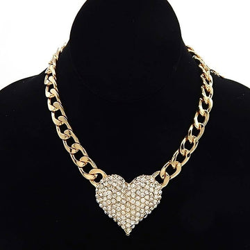 Bling Rhinestone Heart Chain Necklace