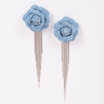 Denim Flower Metal Fringe Earrings