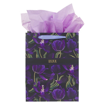 Blessed Purple Tulip Large Portrait Gift Bag with Card Set