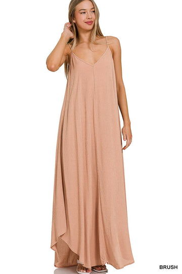 V-NECK CAMI MAXI DRESS W/Pockets