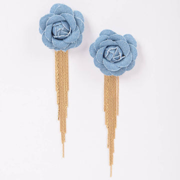 Denim Flower Metal Fringe Earrings