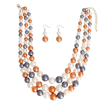 Gold and Cream Pearl 3-Layer Necklace Set
