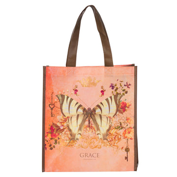 Grace Butterfly Orange Non-Woven Coated Tote Bag