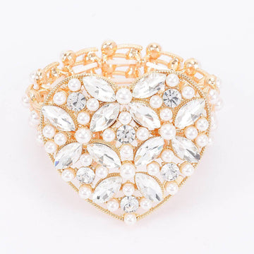 Faux Pearl Rhinestone Stretch Bracelet