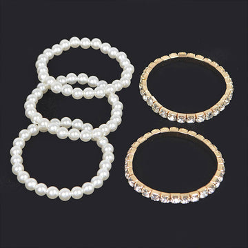 Faux Pearl Rhinestone Stretch Bracelet