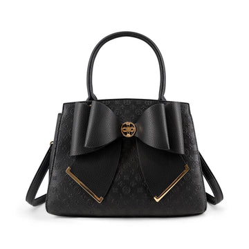 Cross Elegance Large Bow Vegan Leather Satchel Handbag: Taupe